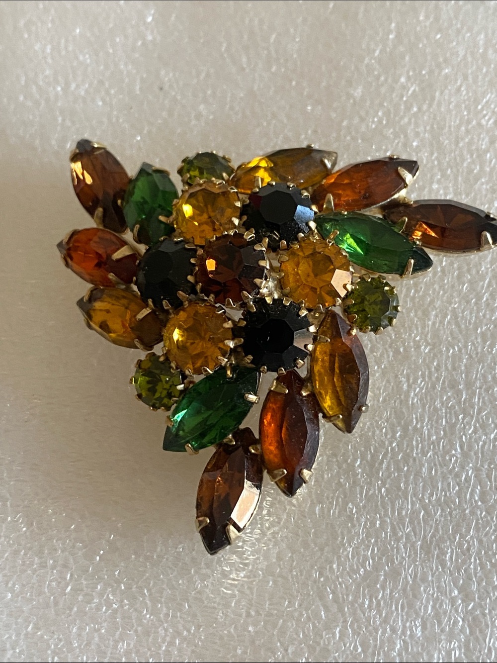 Juliana 1960’s Leaf Cluster Brooch - Green, Amber & Black